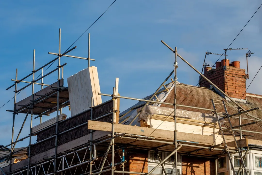 Scaffolding erected around a property in Surrey