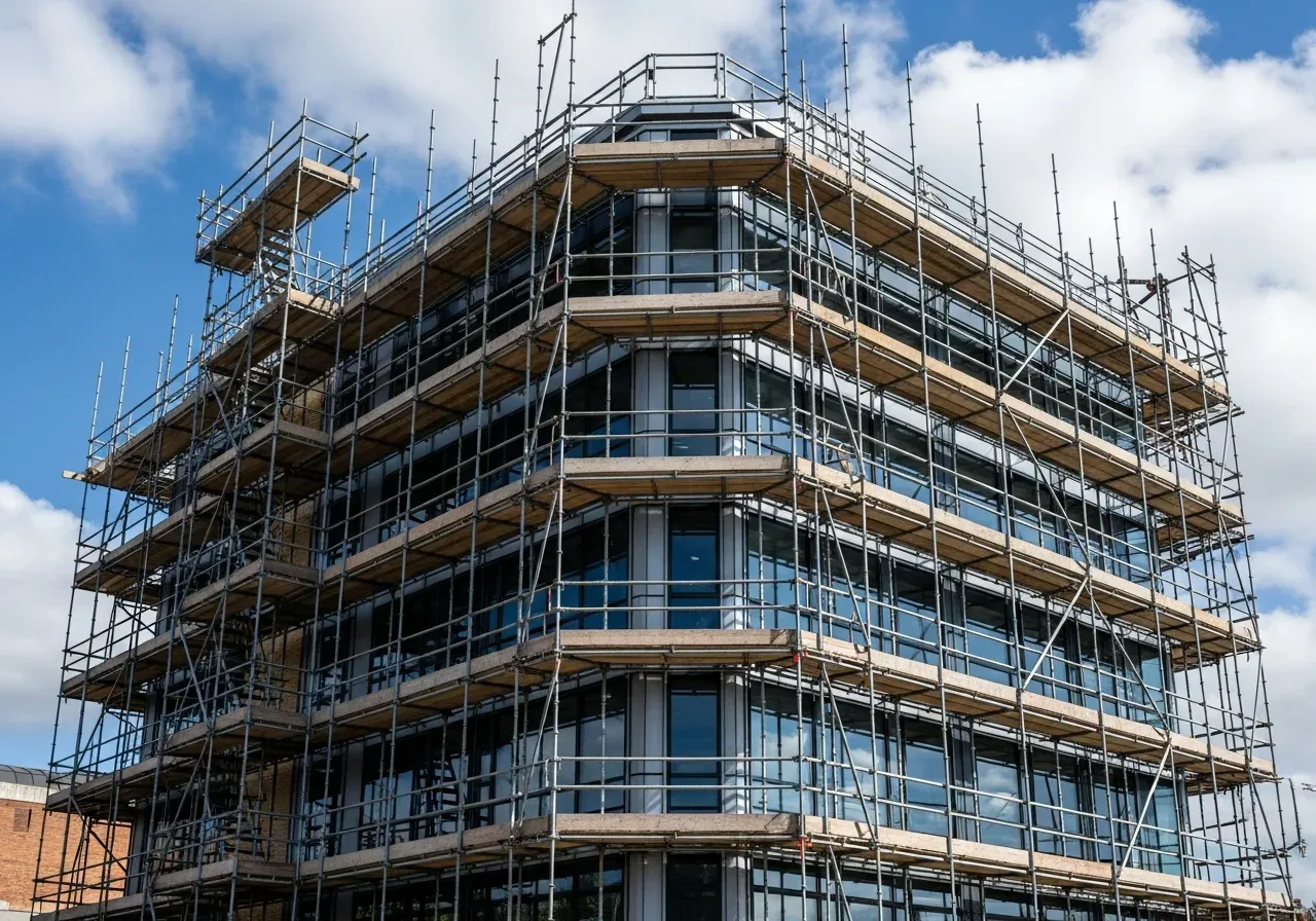 Commercial scaffolding on a building in Surrey