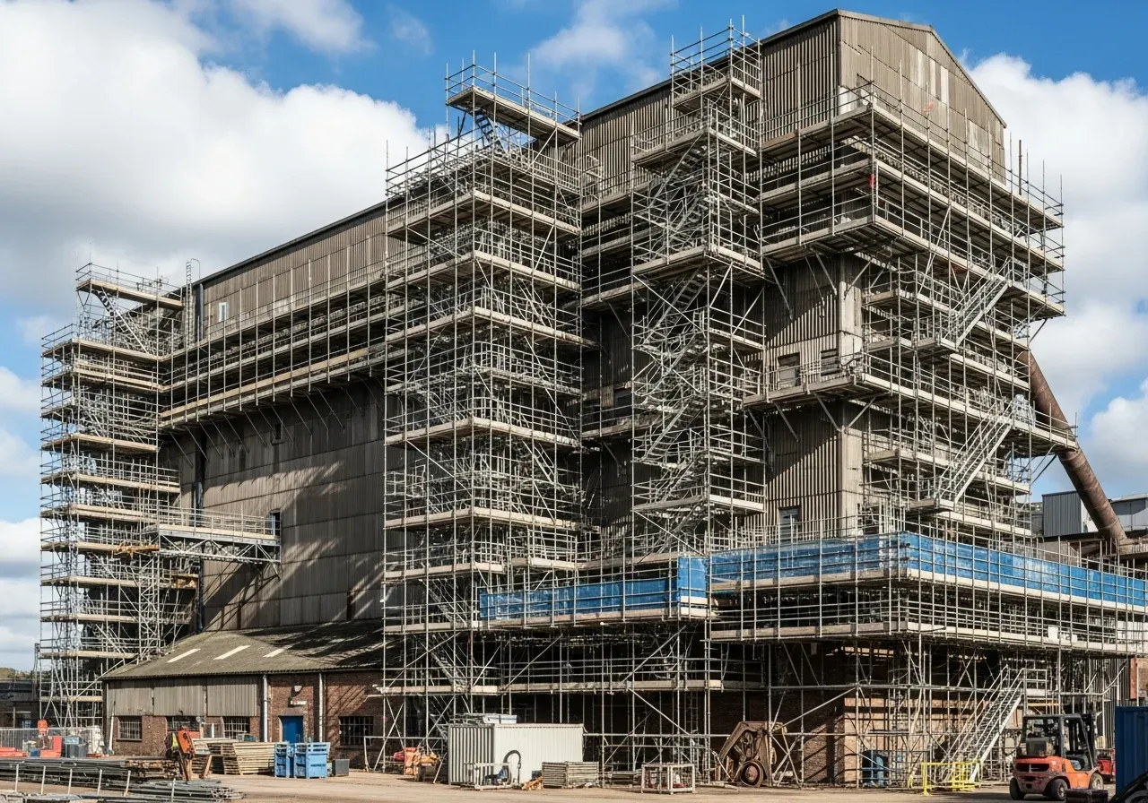 Industrial scaffolding on a site in Surrey